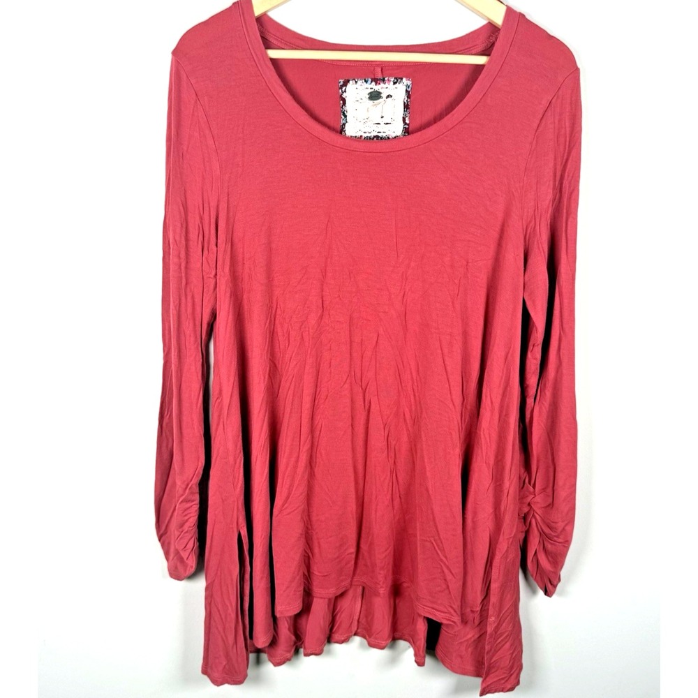 Cupio Tunic Top Women's Size XL Coral Round Neck Long Sleeve Stretch Flowy